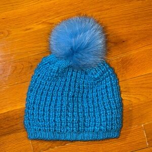 Kyi Kyi Blue Knit Pom-Pom Beanie